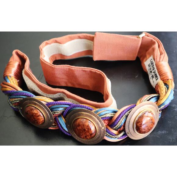Carolyn Tanner Designs Coral Orange Braided Colorful Adjustable Stone BELT Retro - Picture 3 of 7